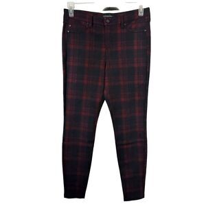 Liverpool Legging Skinny Pants Size 8/29 Red Black Plaid Comfy Stretch Pockets